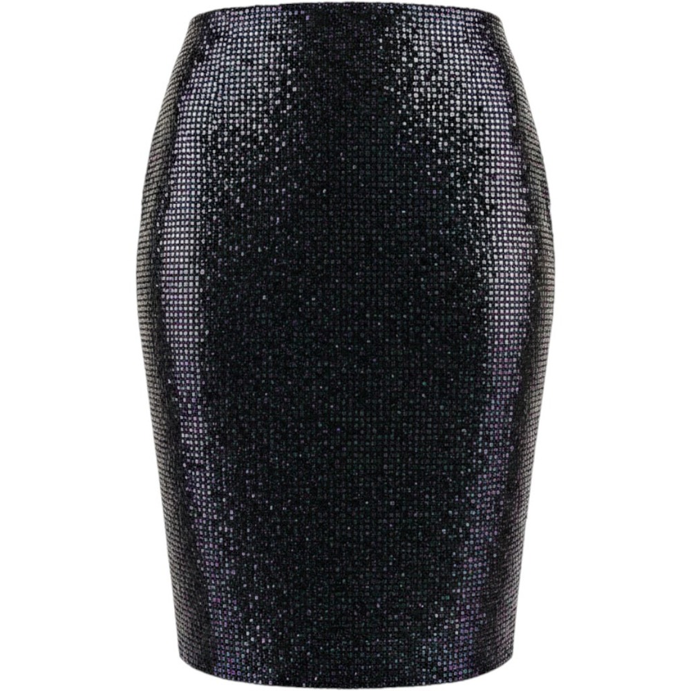 MADE for Impulse Sequin‎ Pencil Skirt XL Black Iridescent Oil Slick Side Slit